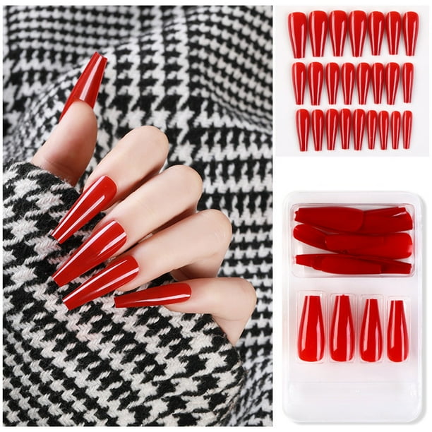 Uñas postizas a presión, regalo para mujer, 24 uñas postizas largas de cobertura completa, puntas de ataúd, manicura artística de bailarina, pegatinas para uñas.