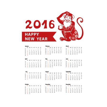 calendar 2016 chinese zodiac red monkey vertical print wall art by