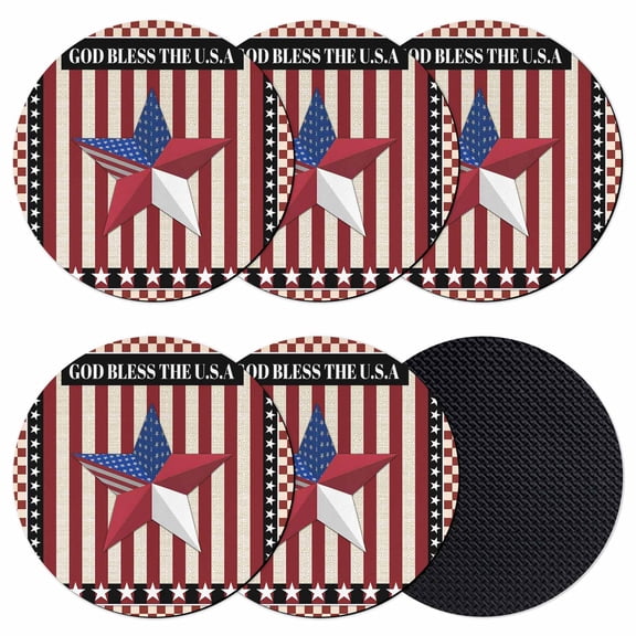 Independence Day Coasters Set of 6, Absorbent Coasters for Drinks, U.S Flag Stars Red White Striped Coaster for Desk Coffee Table Protection, Home Decor House Warming Gifts 4"