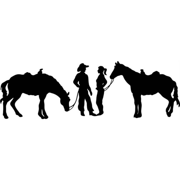 Custom Wall Decal Cowboy & Cowgirl Horse Animal - Removable Vinyl Wall - Home Bedroom Sticker - 10x40"