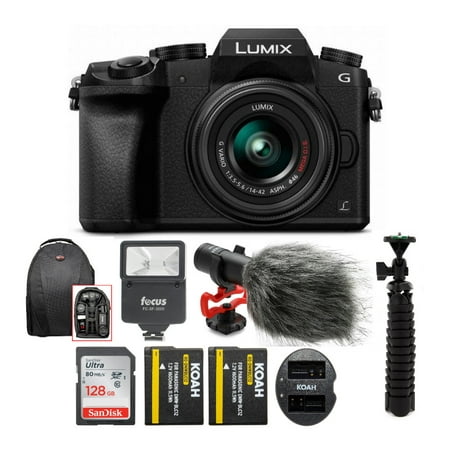 Panasonic LUMIX G7 Mirrorless Camera with 14-42mm Lens and 128GB SD Card Bundle