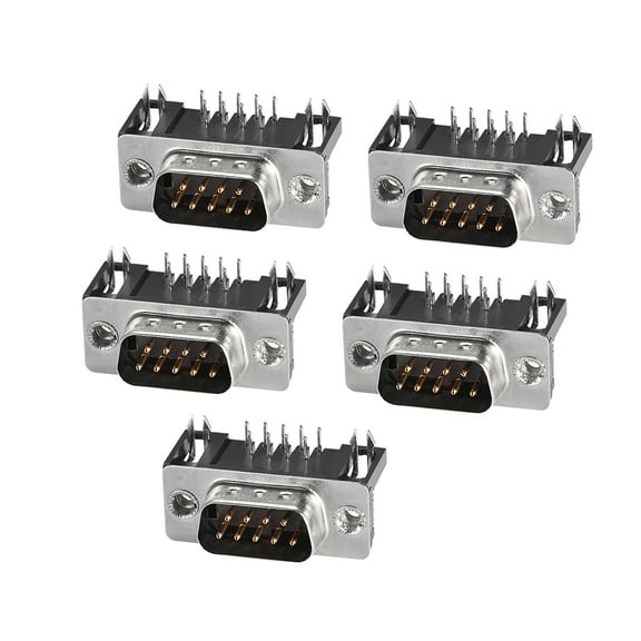 D-sub Connector Male Plug 9-pin 2-row Right Angle Black 5pcs