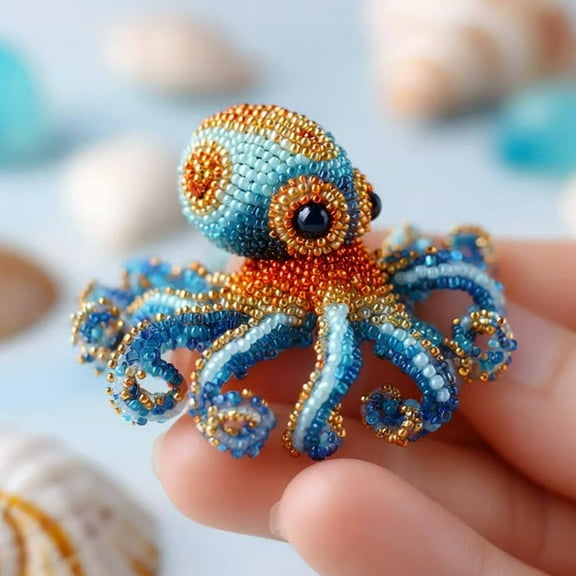 SSNTSY Bead Embroidery Kit, 3D Ocean Animals DIY Beadwork Craft Kit, DIY Beaded Ornament Kit for Craft Lovers, Beginners, Beaded Ornament Art Supplies & Gift, Handmade Gifts