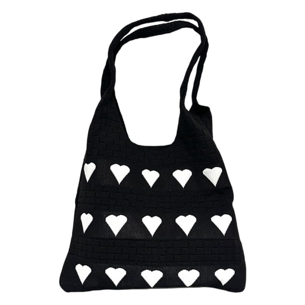Bolso Hobo Mano Punto Con Patrón Corazón Ganchillo para Mujer Compras