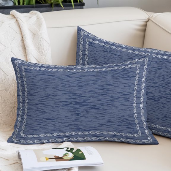 Navy Blue Textured King Size Pillow Cover, Pillowcase Protectors with Zipper, Breathable Decorative Throw Pillow Case Cover, Farmhouse Country Woven Striped Pillow Shams for Couch Sofa 20x36Inch