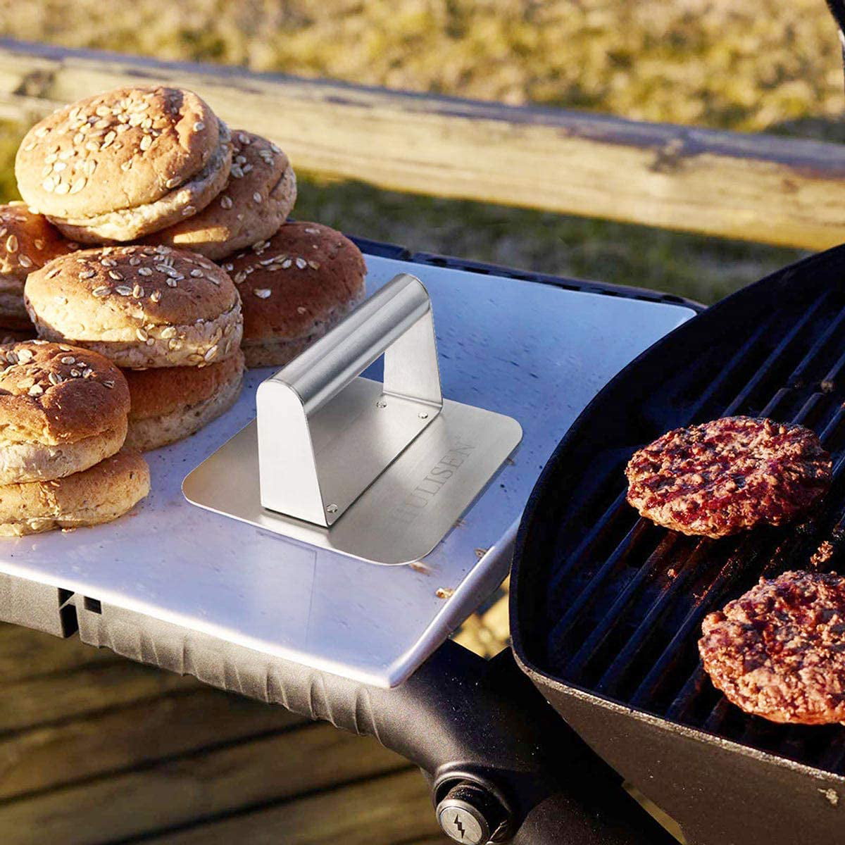 Square Paninis Stainless Steel Burger Press Perfect for Steak Hamburger Press Patty Maker and Squeeze Grease Flat Top Griddle Grill Cooking Non-Stick Bacon Grill Press Burger Smasher 