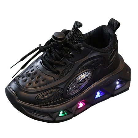 GEWSEY Infant Shoes LED Light Up Sneakers Kids Boys Girls Unisex Lace Up Shoes Little Kid Black 8.5