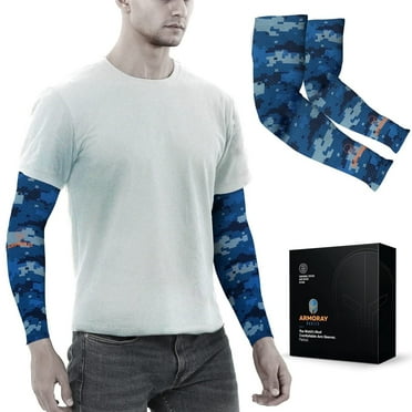 ARMORAY Arm Sleeves for Men & Women - UV Sun Protection, Tattoo Cover Up, Athletic Sports Sleeve for Golf, Running, Football (Blue Camo, 1 Pair)
