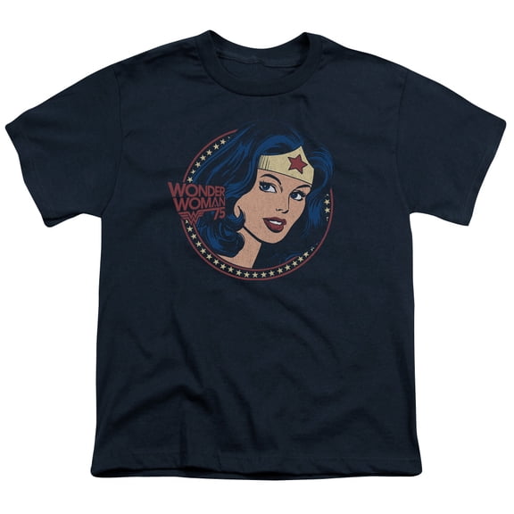 Trevco Sportswear DCO918-YT-2 DC Wonder Woman 75 Starburst Portrait Youth Short Sleeve T-Shirt, Navy - Medium