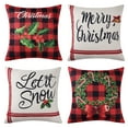 thumbnail image 7 of FairOnly Christmas Pillow Covers Set of 4 Black Red Plaid Farmhouse Xmas Decorations Wreath Pattern Cushion Cases for Sofa Couch, 18"x18", 7 of 7