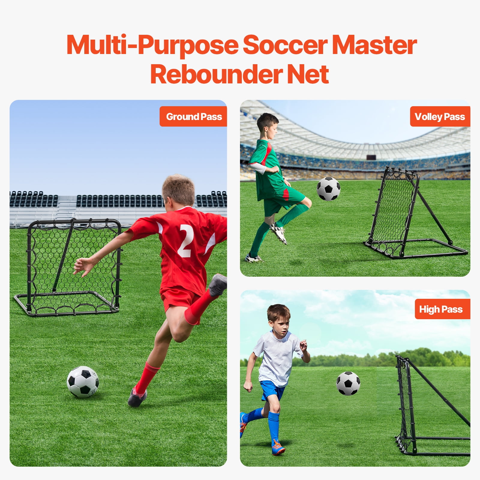 KFFKFF Football Return Net, 34"x34" Bounce-Back, Compact Soccer Practice Gear, Completely Flexible Angles Target Net, Tools & Apparatus for Children, Adolescents & All Ages