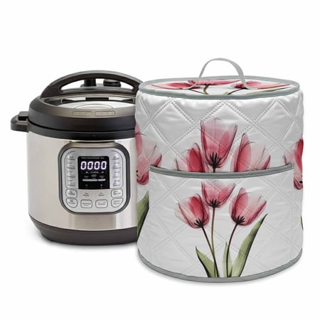 Pink Tulip Pressure Cooker Cover X-ray Image Flower Abstract Transparent Floral Dust Cover for Kitchen Appliances with Top Handle & Storage Pockets, Fits 6 Quart Instant Pot, Air Fryer, Crock Pot