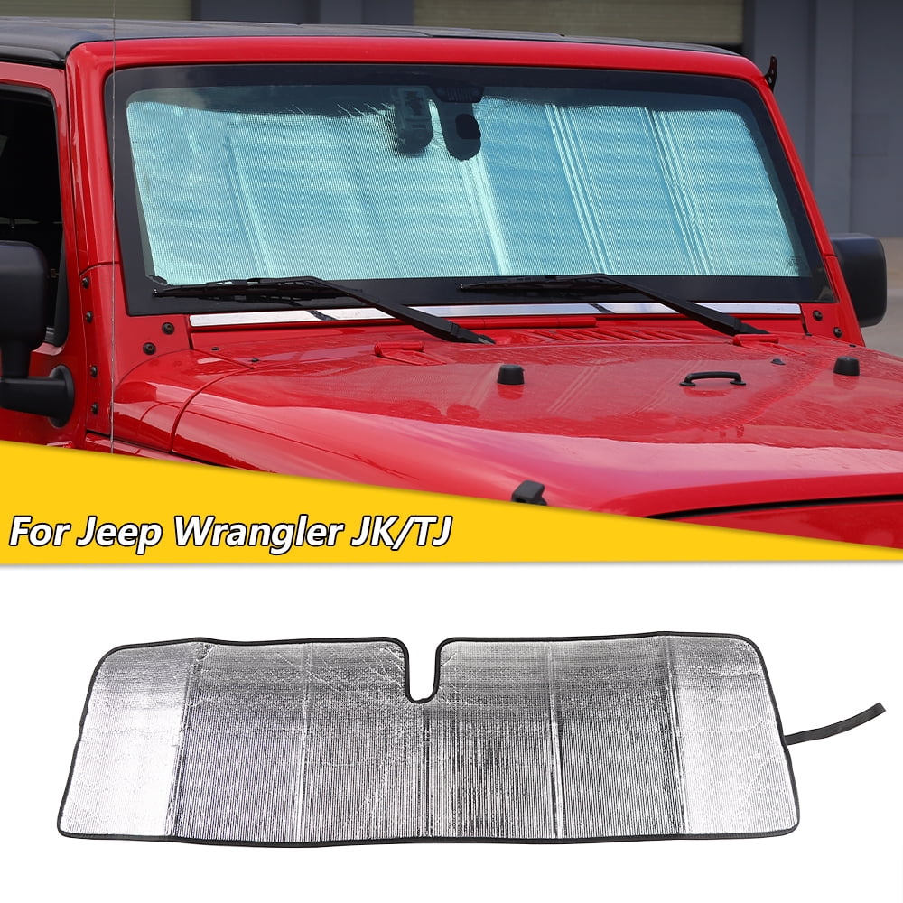 CheroCar Windshield Sunshade Sun Visor Cover for 1997-2017 Jeep Wrangler TJ/JK  Silver 