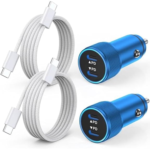 iPhone Car Charger Fast Charging,iPhone 16 Car Charger 2PACK Dual USB C PD3.0 Port Car Charging Adapter and USB C to C Braided Nylon Charger Cable Fast Charging for iPhone 16/16 Pro Max/15/iPad（Blue）