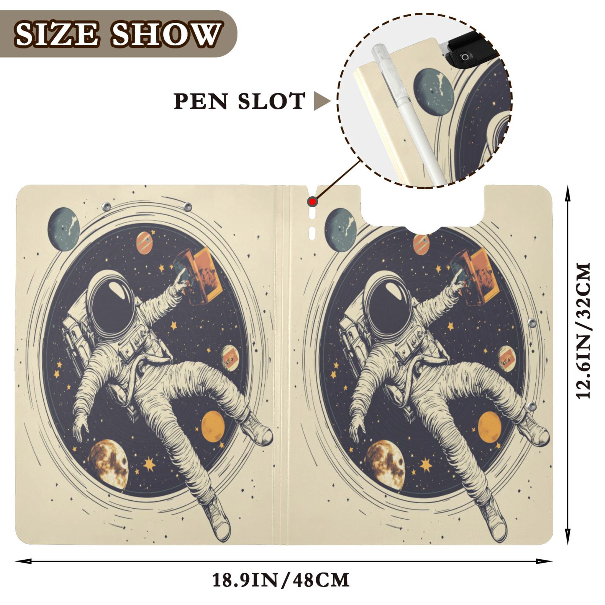 FORMRS A4 Clipboard Folder with Pen Holder Horizontal Foldable School Office Binder, Astronaut Floating