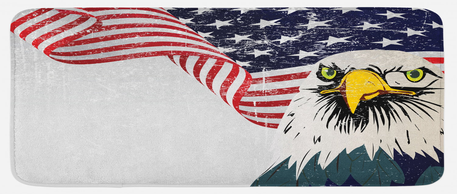 Labor Day Kitchen Rugs Runner Bald Eagle with USA Flag Doormat Bath Rugs for American Independence Day July 4th Area Rugs for Bathroom Kitchen Indoor 39 X 20 