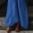 thumbnail image 6 of Women Kaftan Dresses Baggy Cotton Linen Maxi Dress V Neck 3/4 Sleeve Asymmetrical Hem Casual Long Dress with Pocket, 6 of 7