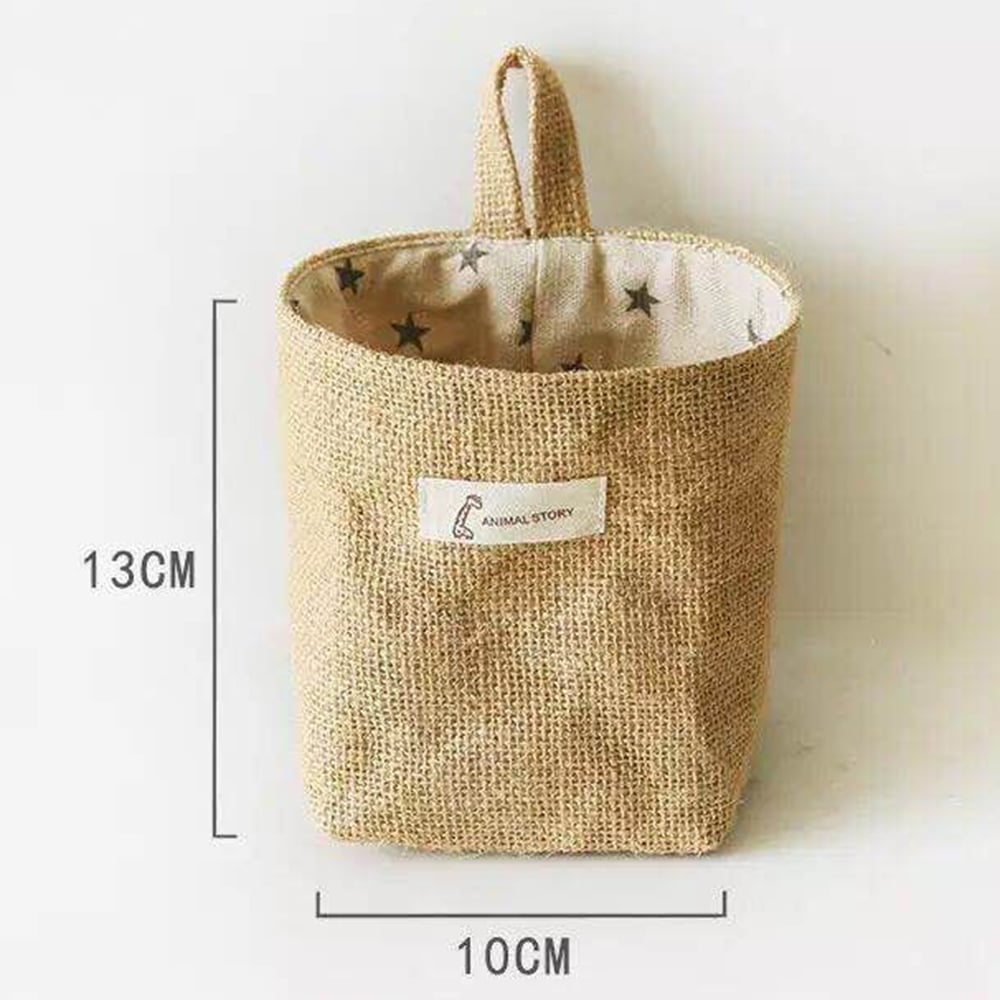 Cotton Linen Storage Baskets Foldable Wall-Hanging Bag Small Wicker Baskets  Home Organizer