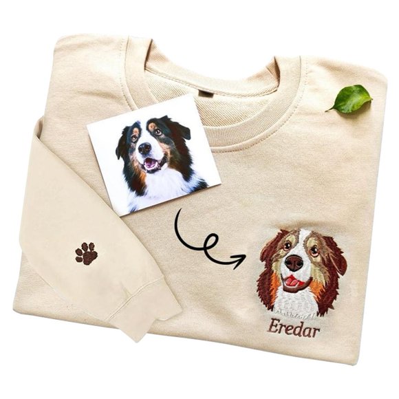 Personalized Pet Portrait Embroidered Sweatshirt, Custom Dog Portrait and Name Sweatshirt, Custom Shirt for Mothers Day Christmas Birthday Memorial
