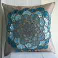 thumbnail image 2 of The HomeCentric Pillow Covers, Blue Cushion Cover, 3D Sequins Flower Medallion Floral Theme Pillows Cover, Pack of 2, 18x18 inch (45x45 cm Square Silk Pillows Cover Couch, Floral - Wild Flower, 2 of 4