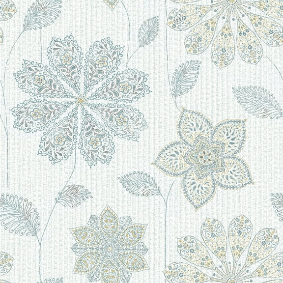 NuWallpaper Gypsy Floral Blue And Green Vinyl Peel And Stick Wallpaper, 216-in by 20.5-in, 30.75 sq. ft.
