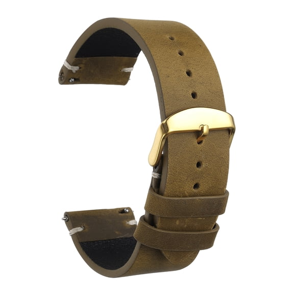 Uxcell Genuine Leather Watch Band 22mm Top Grain Leather Quick Release Replacement Watch Strap with 304 Stainless Steel Gold Buckle for Men Women, Deep Brown