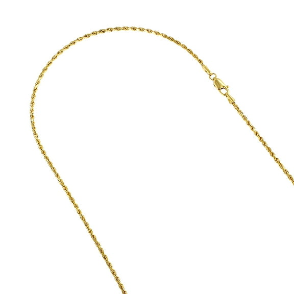 14K Yellow Gold 2mm Wide Rope Hollow Chain Necklace with Lobster Clasp 20 long