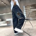 thumbnail image 5 of FYDUU Boys Baggy Jeans Straight Wide Leg Denim Pants Elastic Waist Jeans with Pockets Streetwear Denim Trousers for Children Daily Clothing, 5 of 7