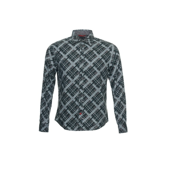 Mens Gray Plaid Button Down Shirt