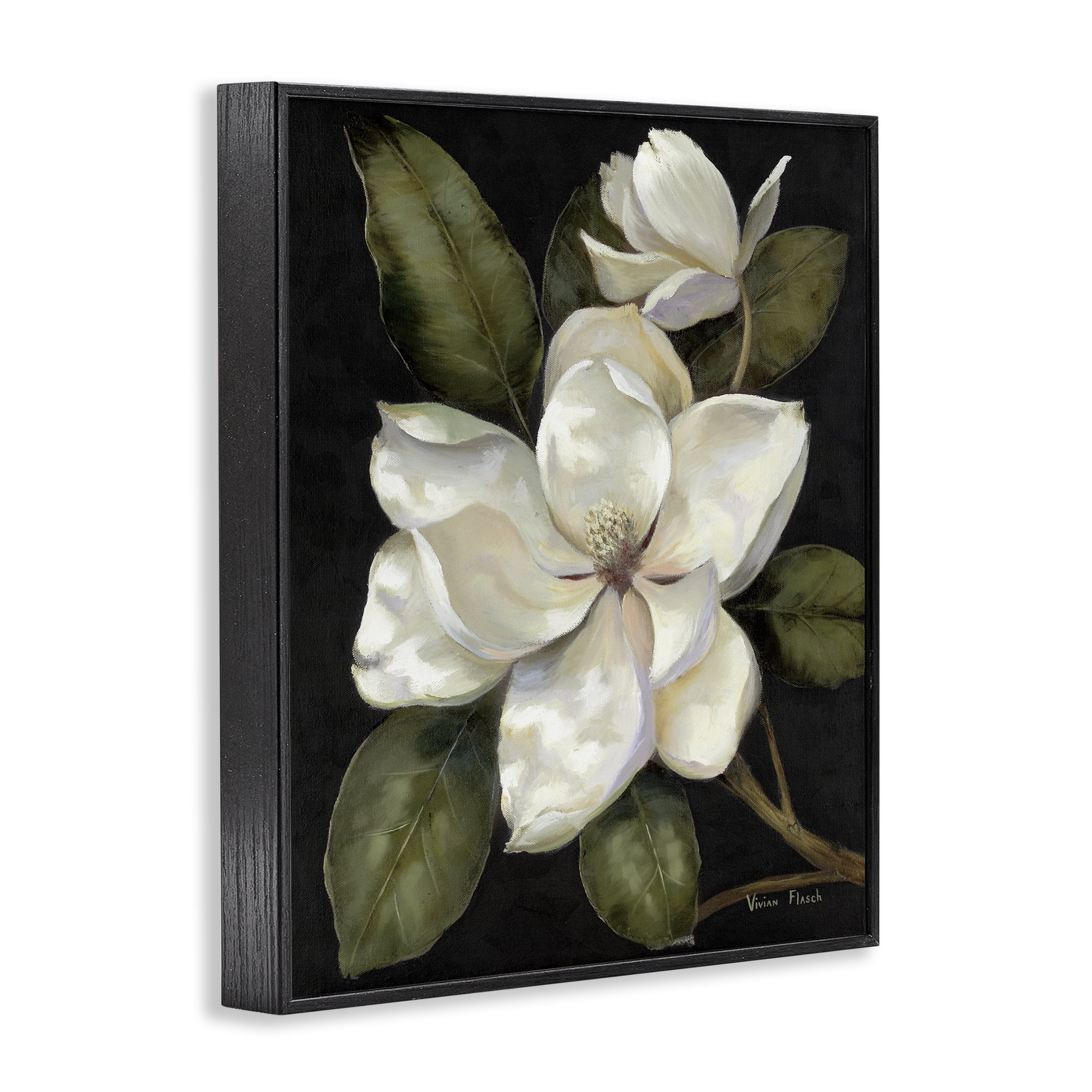 Stupell Industries Blooming Magnolia Buds Black Framed Giclee Art, design by Nan