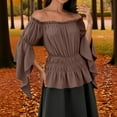 thumbnail image 2 of Tops de verano,Blusa renacentista, hombros descubiertos, manga 3/4, parte superior fruncida lisa, poliéster, para usar en otoño e invierno, sopatenor, 2 of 9