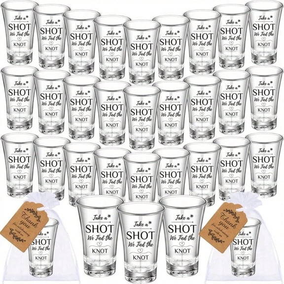30pcs Wedding Shot Glasses For Guests, Acrylic Wedding Favor Set 1.2 Ounce With Take A Shot We Tied The Knot Labels, Thank You Tags And Organza Bags For Easter
