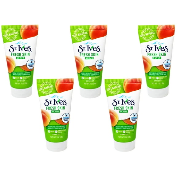 St. Ives Fresh Skin Scrub, Deep Exfoliator Skin Care for Clean, Glowing Skin, Apricot, 1 OZ - 5 Pack