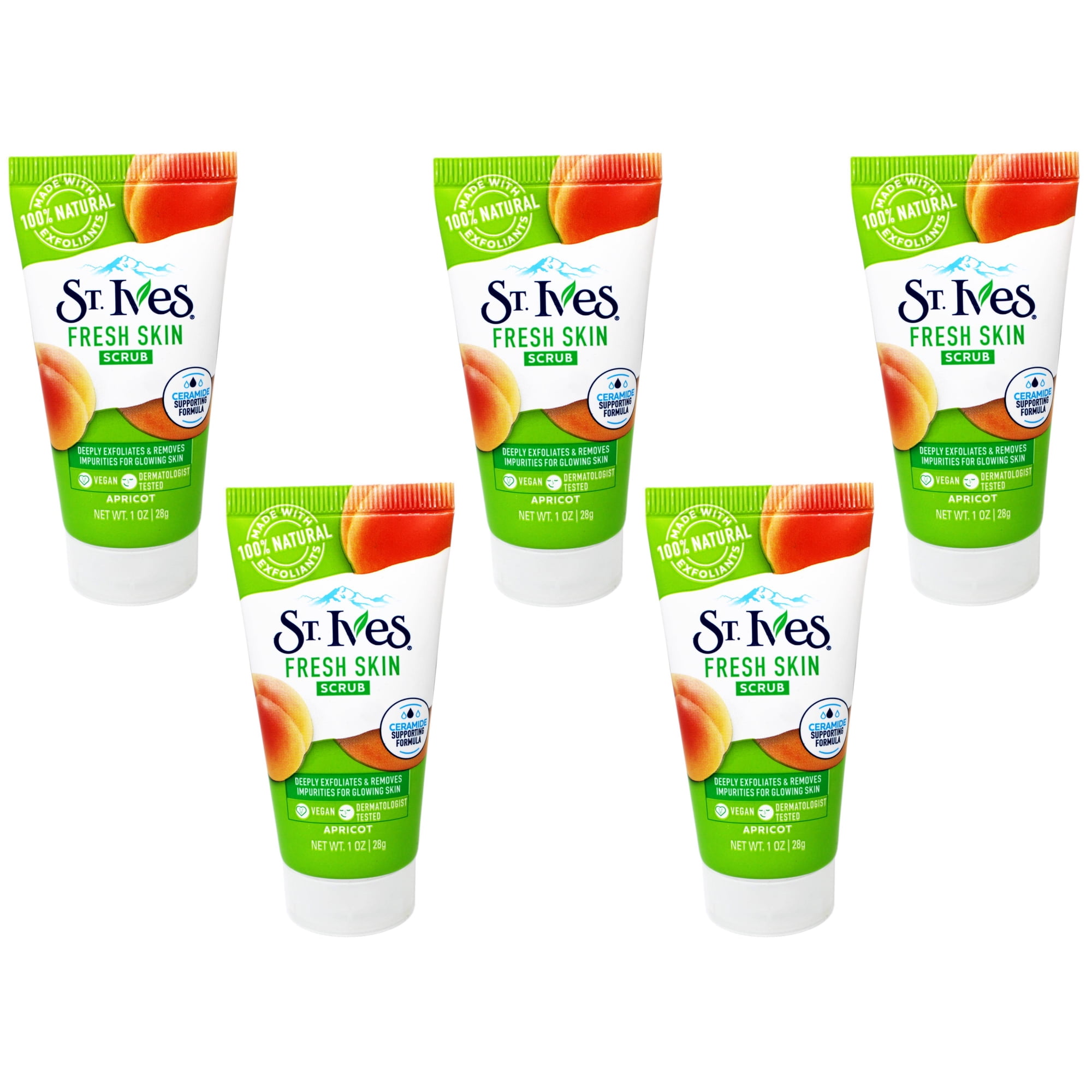 St. Ives Fresh Skin Scrub, Deep Exfoliator Skin Care for Clean, Glowing Skin, Apricot, 1 OZ - 5 Pack