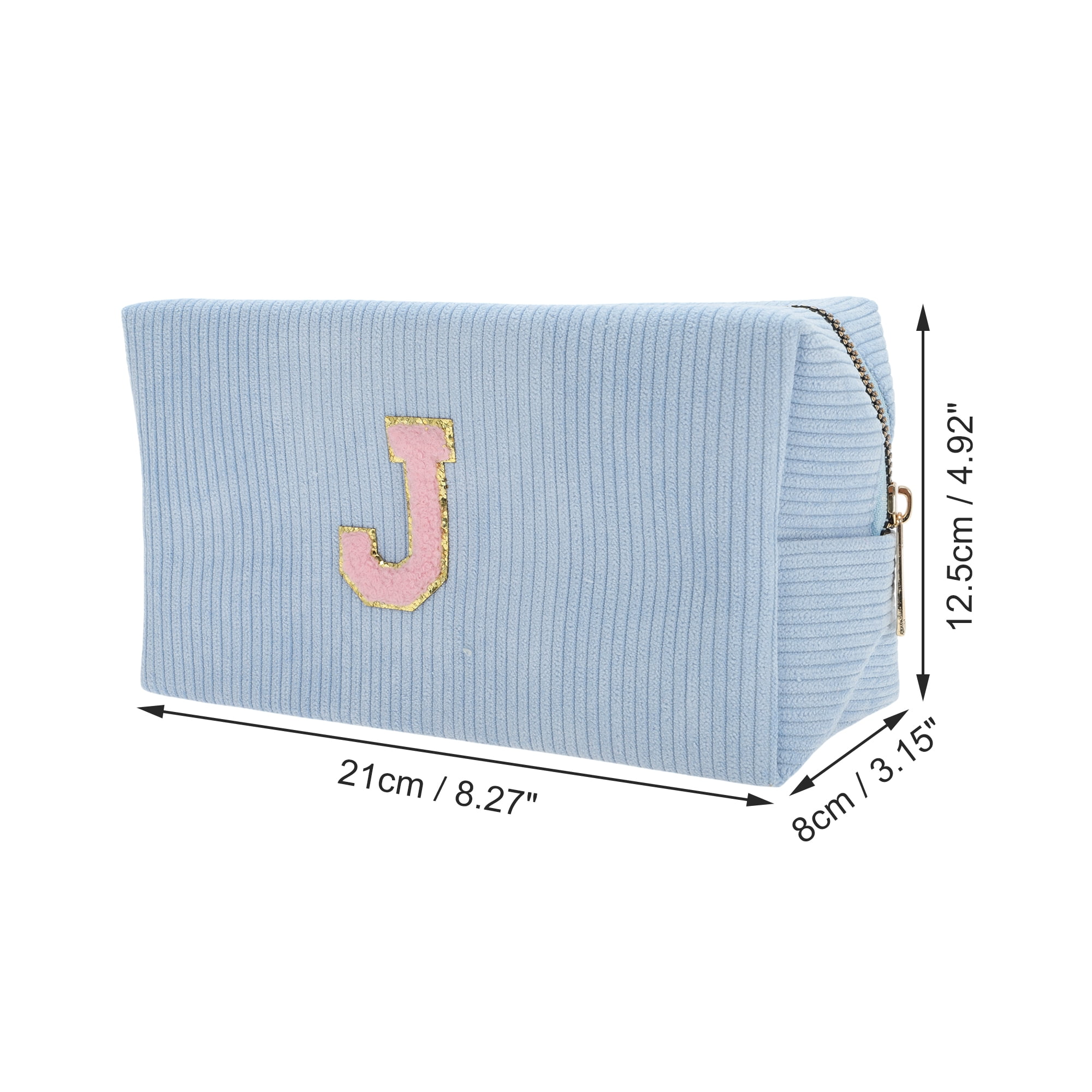 Unique Bargains 1 Pc Corduroy Rectangular Letter Makeup Bag Sky Blue [Letter J]