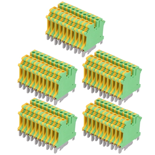 50Pcs DIN Rail Mount Terminal 2 Channel Side Wiring Grounding Terminals Block 34A USLKG‑5