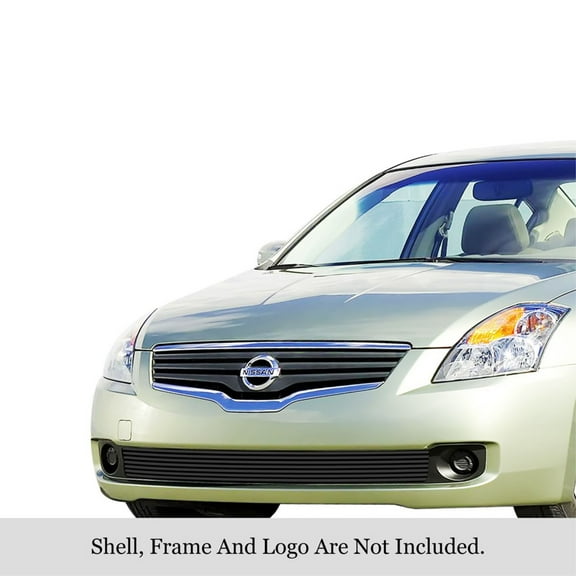 APS 2007-2009 Nissan Altima Sedan Black Stainless Steel Billet Grille 8x6 horizontal billet