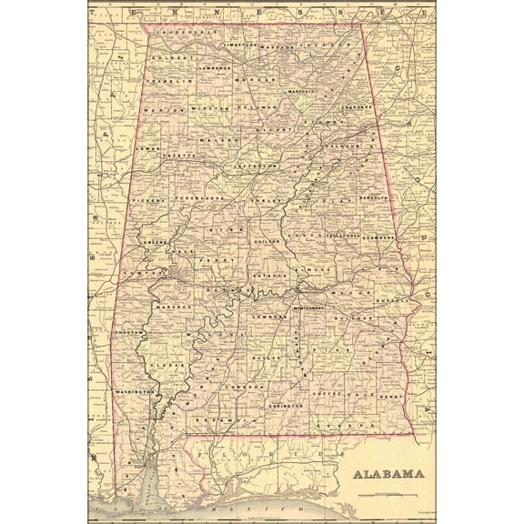 24"x36" Gallery Poster, 1893 Map of Alabama