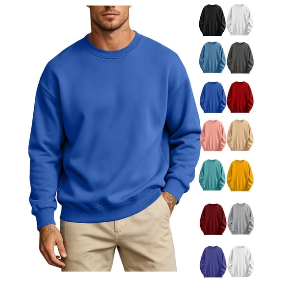 RJMDKXZ Men's Fleece Sweatshirts Casual Crew Neck Long Sleeve Loose Lightweight Workout Fall Pullover Tops