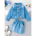 thumbnail image 2 of Argulvti Girls Autumn 2 Piece Outfits Long Sleeve Button Up Denim Coat Blue Ripped Skirt Set, 2 of 8