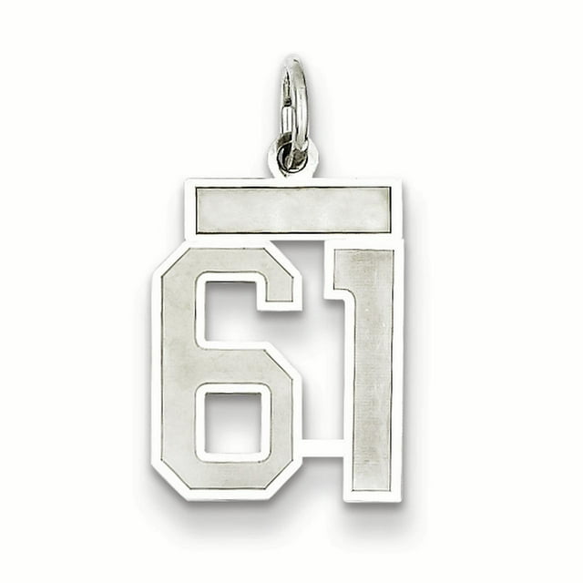 Sterling Silver Rhodium-plated Small Satin Number 61 Charm QPS61 (19mm x 14mm)