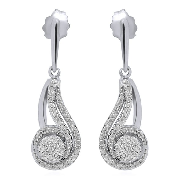 AFFY White Natural Diamond Cluster Swirl Drop Earrings in 10k White Gold (0.33 Cttw )