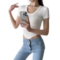 thumbnail image 5 of Arvbitana Women's Summer Basic Ribbed Crop Tops Short Sleeve U Neck Slim Shirts Blouses Solid Color Fitted Tank Camisole for Daily Life, 5 of 9