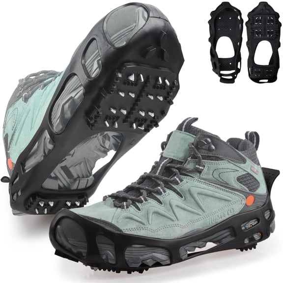 Ice Cleats for Shoes and Boots Men Women Snow Traction Cleats Crampons Anti Slip Shoe Grippers Spikes for Snow Ice Winter Walking Non-Slip 24 Studs Overshoe Slip-on Stretch Footwear