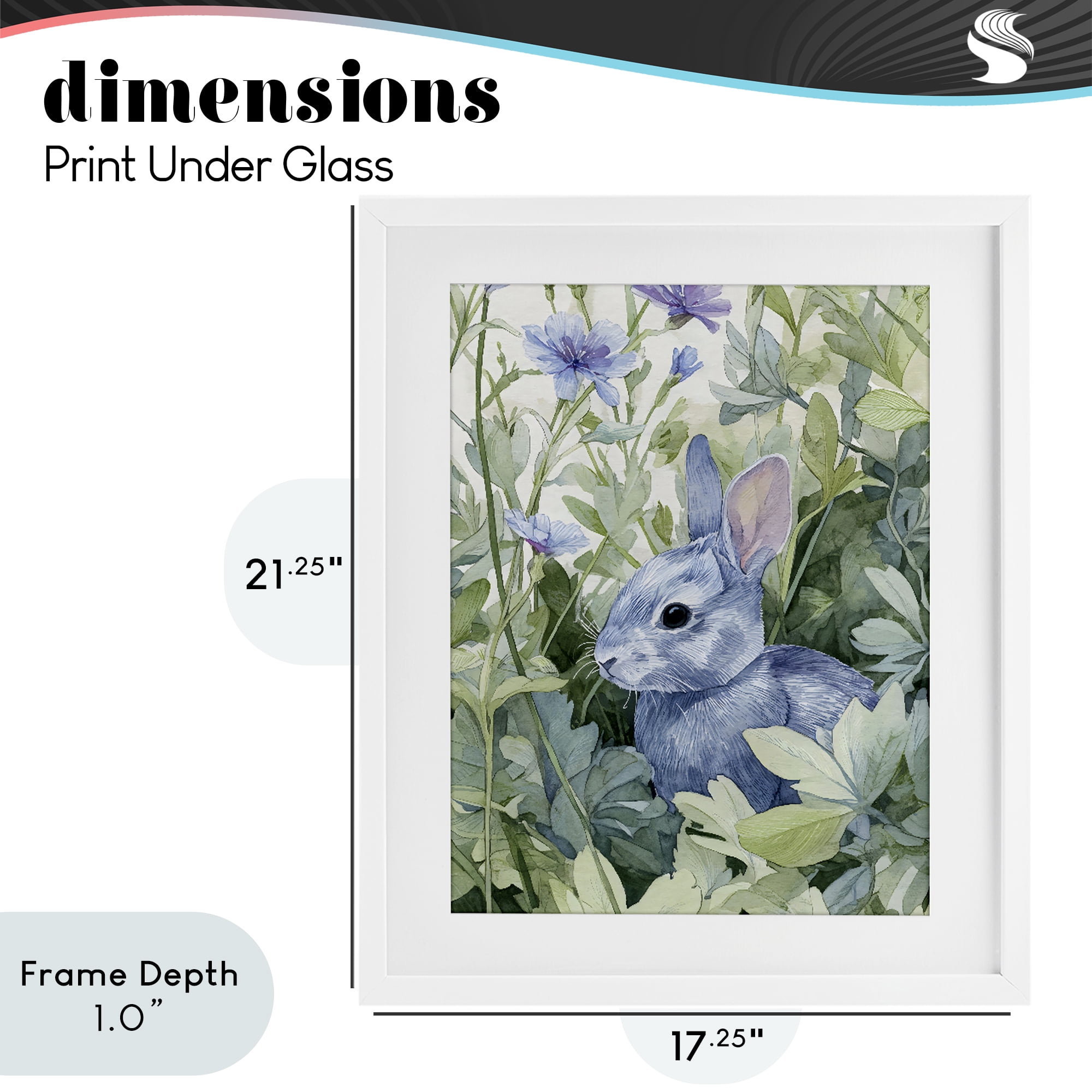 Stupell Industries Blue Bunny Among Leaves White Framed Print Under Glass, design by Franklyn Gregory
