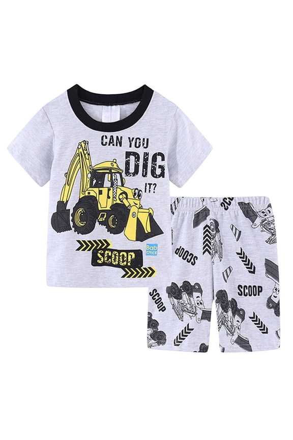 Boys Pajamas Little Boys Summer Pajamas 2 Piece Short Sleeve Top and Shorts Sets Kids Pjs Sleepwears 3-10 Years (Light Gray, 2-3 Years)