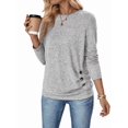 thumbnail image 2 of Womens Long Sleeve Shirts Tops Button Casual Blouses Pullover Tunic Winter Fashion Clothes Light Gray M, 2 of 9