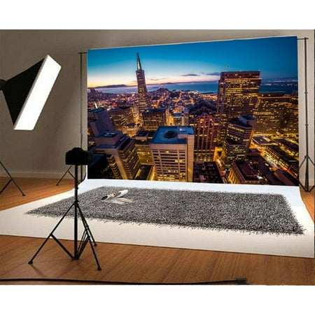 Image of HelloDecor High Buildings Backdrop 7x5ft Night Scenery Lights Photography Background Photos Video Studio Props