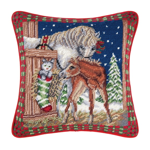 The Stable Needlepoint Pillow, 14" x 14"