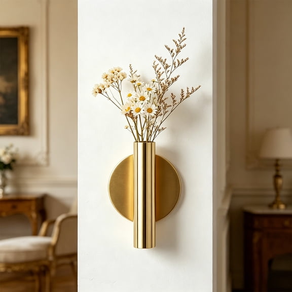 Dongrere Gold Wall Mount Flower Vase, Metal Wall Vase, Hanging Plant Holder for Home Living Room Decoration, 4.2 Inch